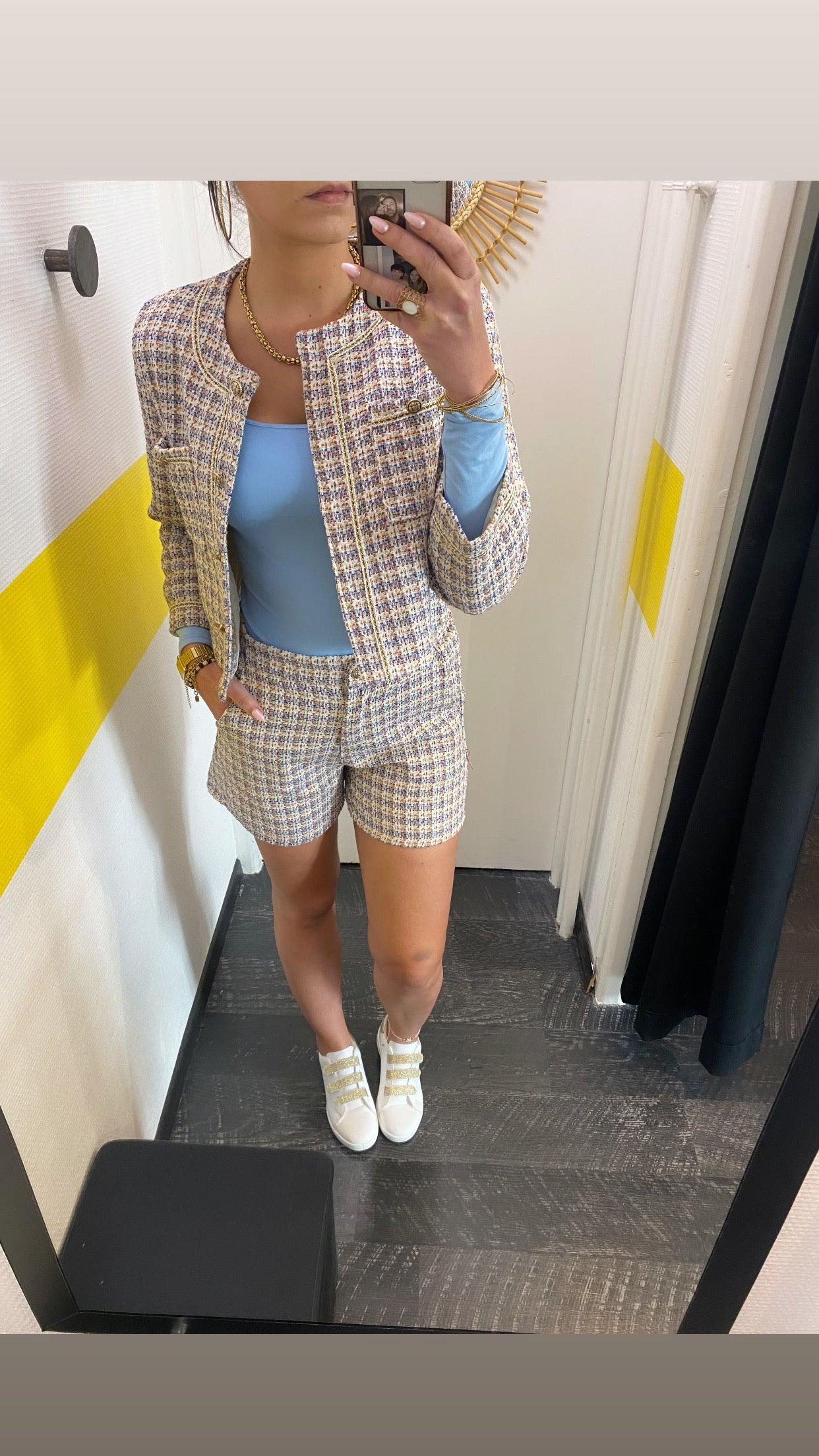 Short tweed bleu